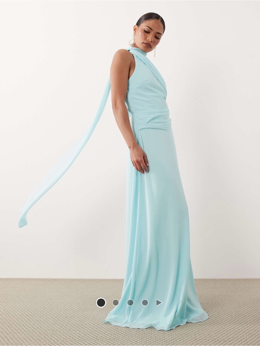 Asos TFNC Petite Chiffon One Shoulder Scarf Neck Maxi Dress in Light Aqua